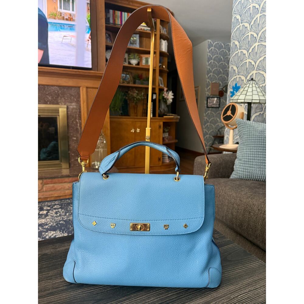 MCM First Lady Bright Blue Top Handle Two-Way Satchel